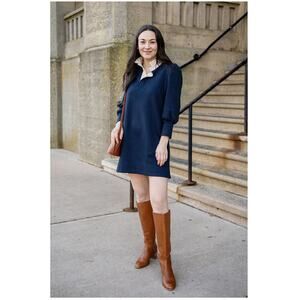 Pomander Place Charlotte Terry Shirt Dress Preppy Old Money Ruffle Collar Size M